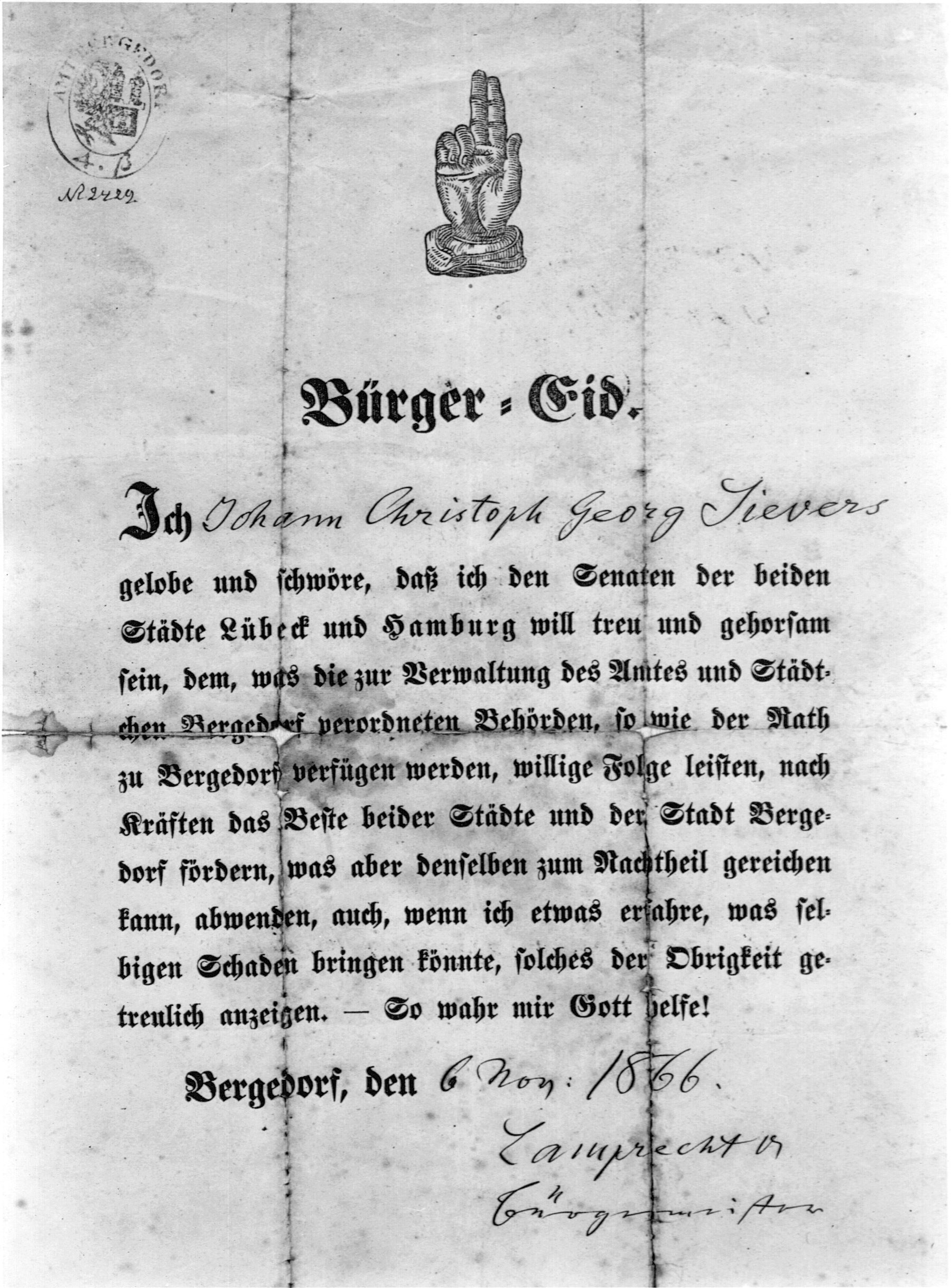 Bürger-Eid von Johann Christoph Georg Sievers